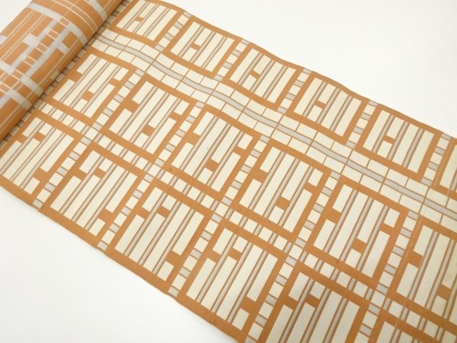 JAPANESE KIMONO / ANTIQUE CHIKUZEN HAKATA GEOMETRIC PATTERN WEAVING / 